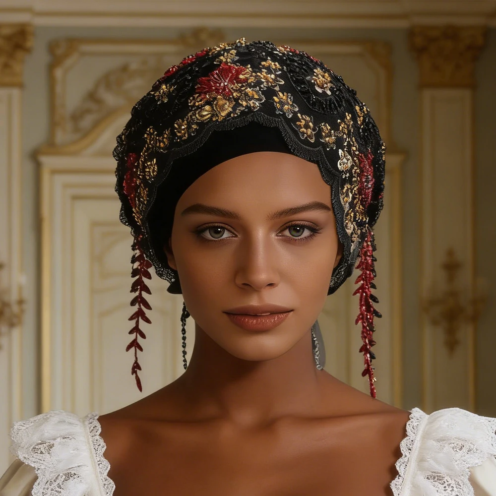 

Модная кружевная нижняя шапочка-хиджаб с бусинами, женская мусульманская внутренняя шапка, вышитая кисточками, головной убор для свадьбы и вечеринок