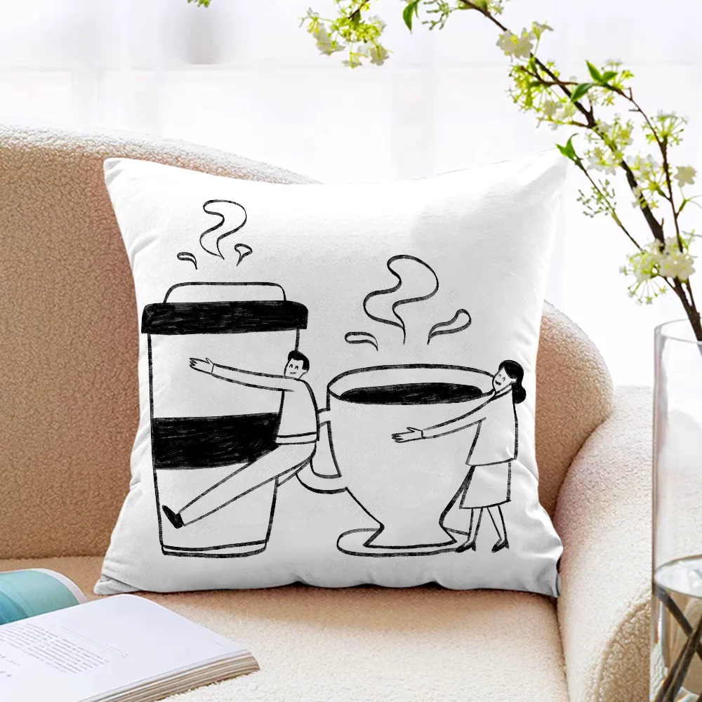 Black White Simple Art Car Sofa Short Plush Cushion Cover Home Textile Garden