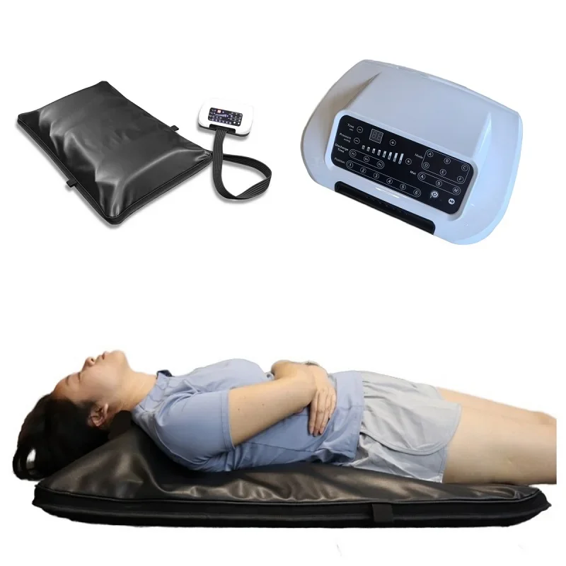 Physiotherapy use 6 chamber compressed air massage mat for upper body stretch and massage