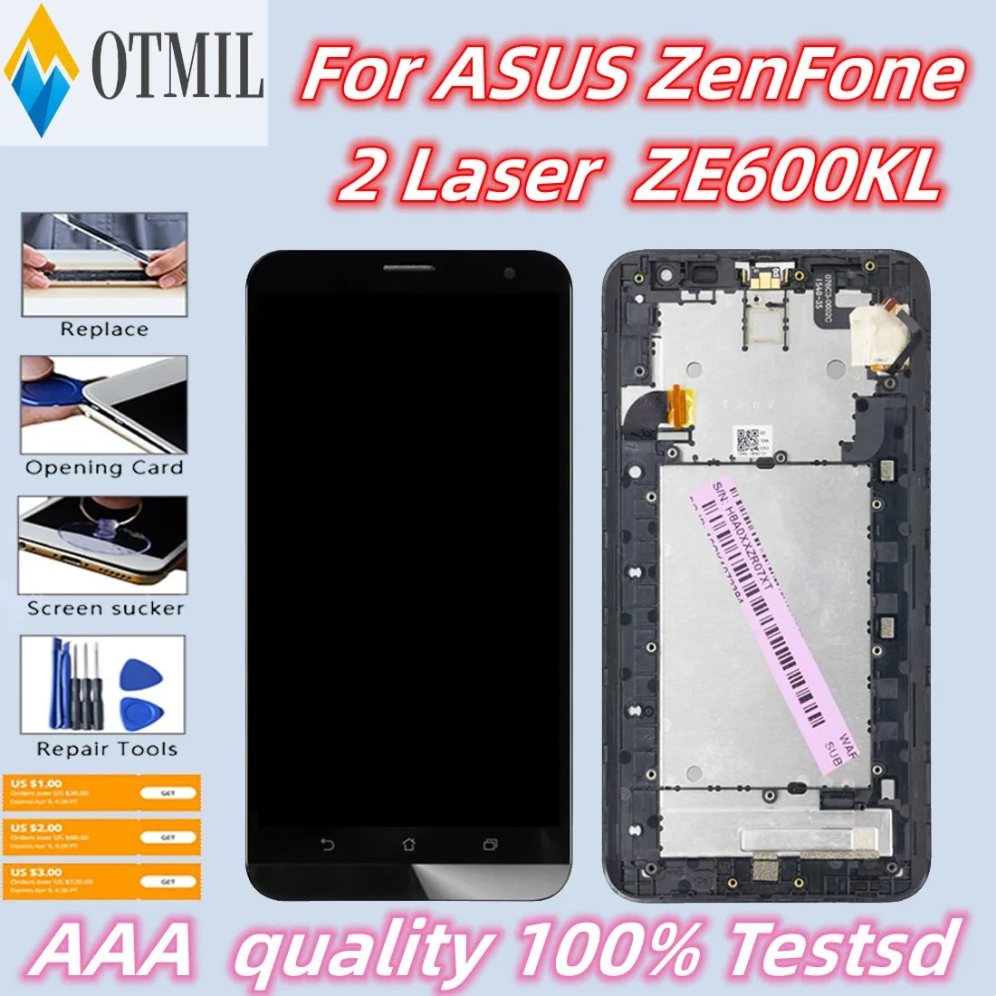 

6.0'' AAAA+++ For ASUS ZenFone 2 Laser Z00MD ZE600KL LCD Display Touch Screen Digitizer Assembly ZE600KL Z00MD LCD Replacement