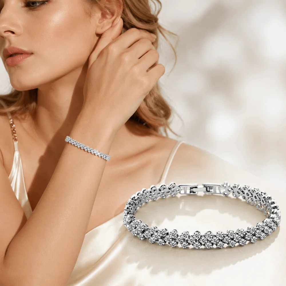 Luxury Cubic Zirconia Tennis Bracelet Shiny Silver Diamond Bracelet Chain Bracelet Hip Hop Iced Out Bracelet Wedding