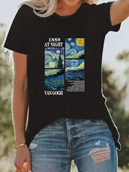 Van Gogh Painting Print T-shirt Spring and Summer Casual Round Neck Short-sleeved Top Women's Clothing