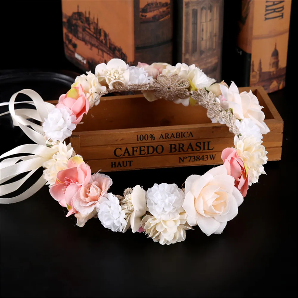 Floral Wedding Wreath Headband Headpiece Hair Accessories Bohemia Women Hairwear Boho Flower Girl