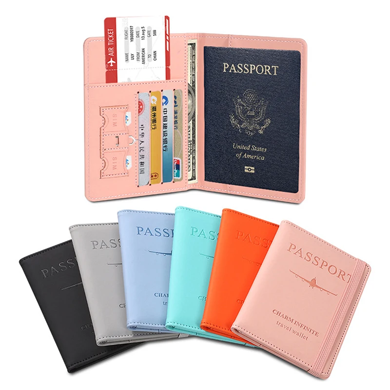 Funda de cuero PU RFID para pasaporte, funda impermeable para tarjeta de identificación, soporte para pasaporte de negocios, Protector multifunción de viaje