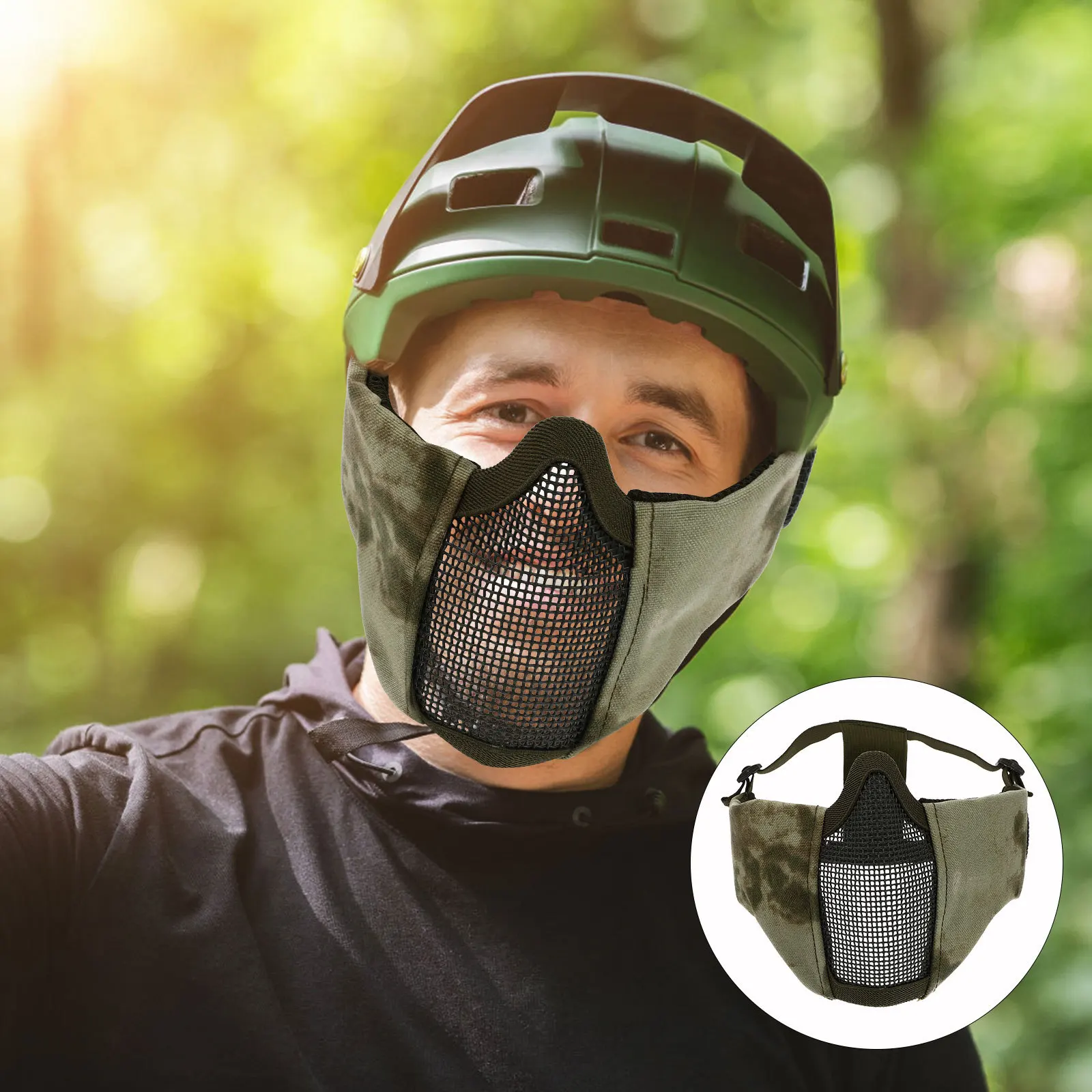 

1 шт., уличная полумаска для лица, дышащая стальная проволока, защита для лица, нейлоновый защитный чехол для ушей для езды на велосипеде, пешего туризма, пейнтбола