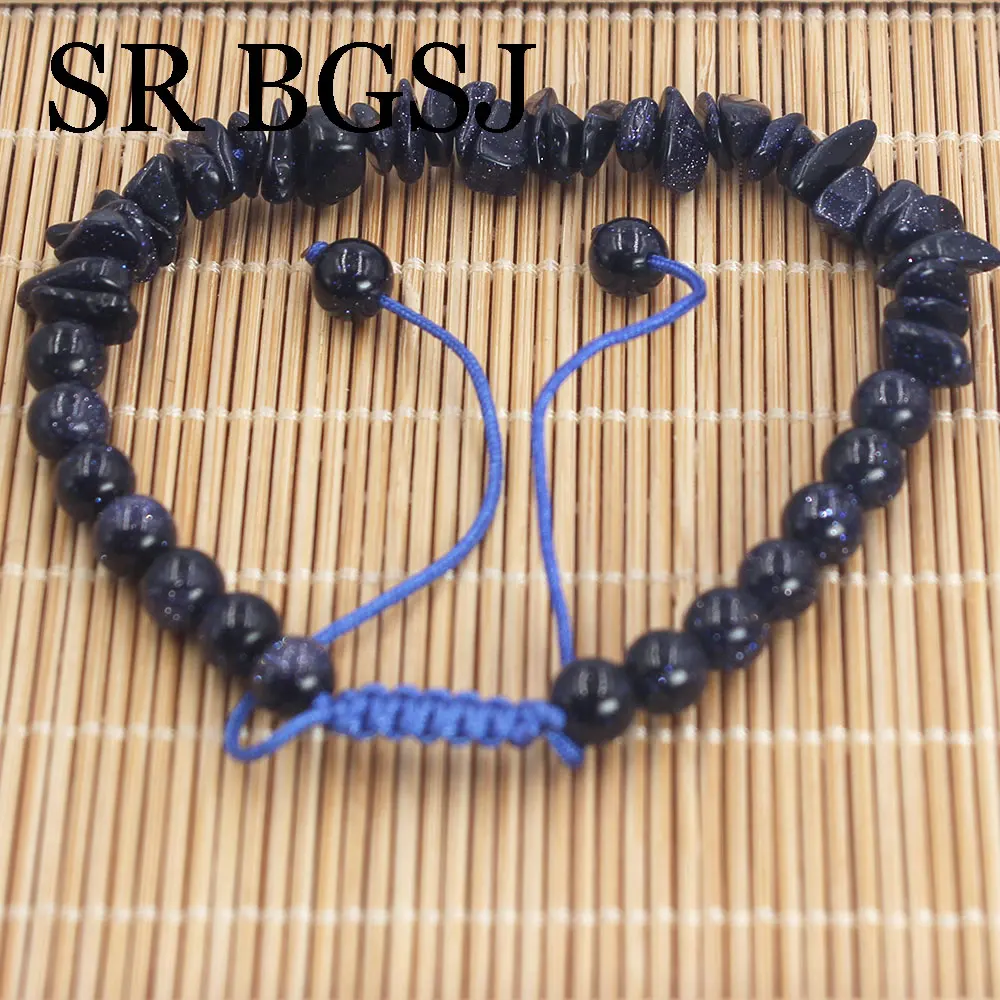 6mm 6-8mm Vintage Women Jewelry Lovers Gift Round Blue Sand Stone Elastic Cord Yoga  Lucky Energy Chips Beads Bracelet