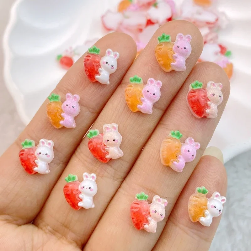 50Pcs New Cartoon Carrot Rabbit nail art accessories cute three-dimensional Super Cute High Face Value Nail Decoration