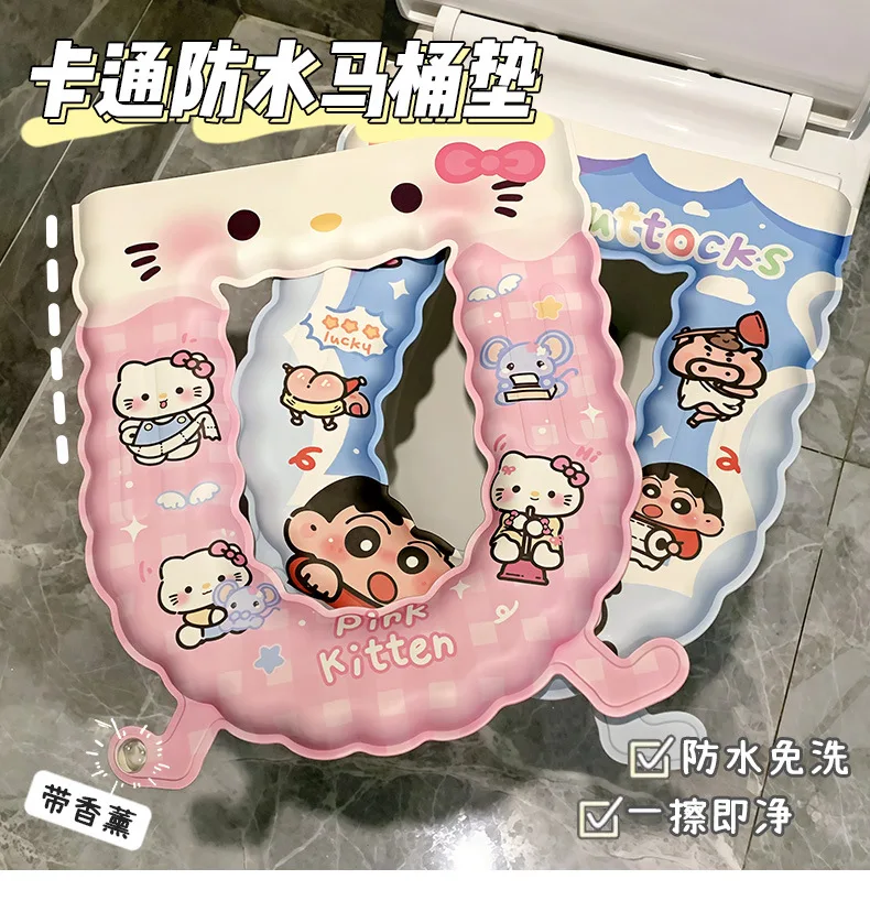 

Hello Kitty Toilet Seat Cover Washable Non-Slip Toilet Mat EVA Waterproof Kuromi Cute Cartoon Pad Toilet Cushion Bathroom Decor