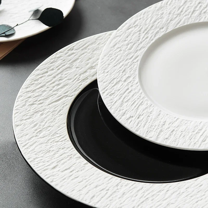 

European-style Creative Stone Grain Western Steak Plate Restaurant Simple Staple Food Pasta Dessert Plate Home Kitchen Set Plate