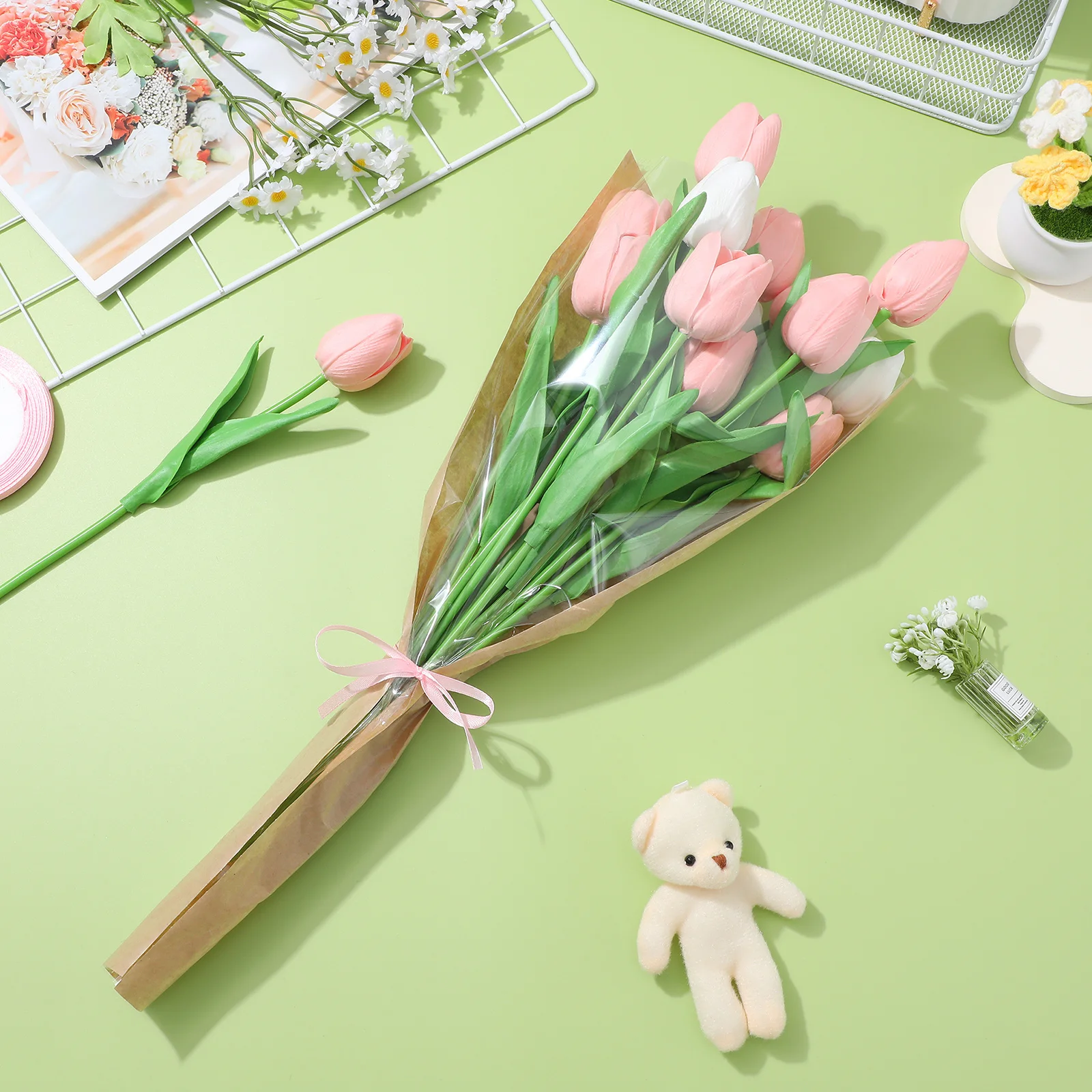 50 قطعة أكياس تغليف الزهور ورق الكرافت مقبض إبداعي خفيف الوزن لتغليف باقة الورد تغليف هدايا بائع الزهور #1