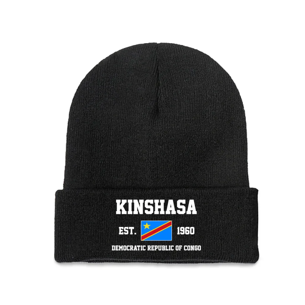 Democratic Republic of Congo EST.1960 Kinshasa Capital Men Women Unisex Knitted Hat Winter Autumn Print Beanie Cap Warm Bonnet