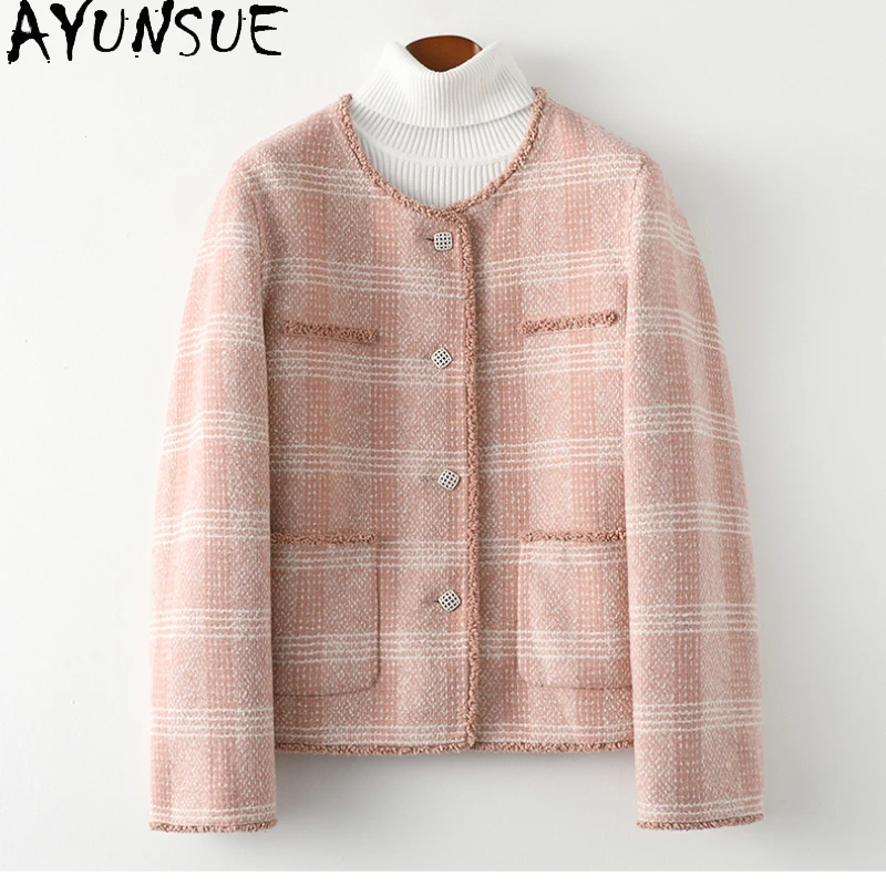 

AYUNSUE 52% Wool Coats for Women 2023 Fall Winter Elegant Single-breasted Wool Jacket Short Double-sided Woolen Coat Jaquetas