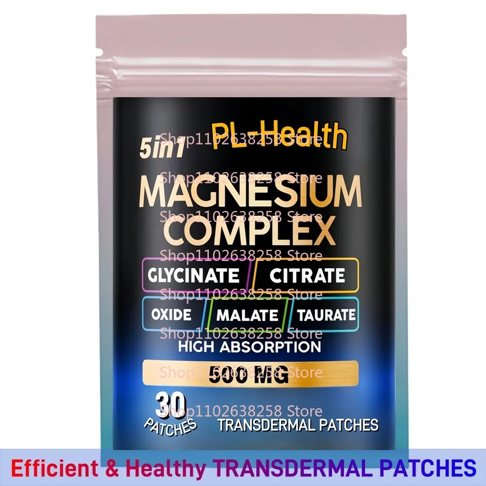 Patchs Transdermiques Complexes 5 en 1, 30 Patchs Magnésium Soulignés, Soutien Musculaire et Cardiaque