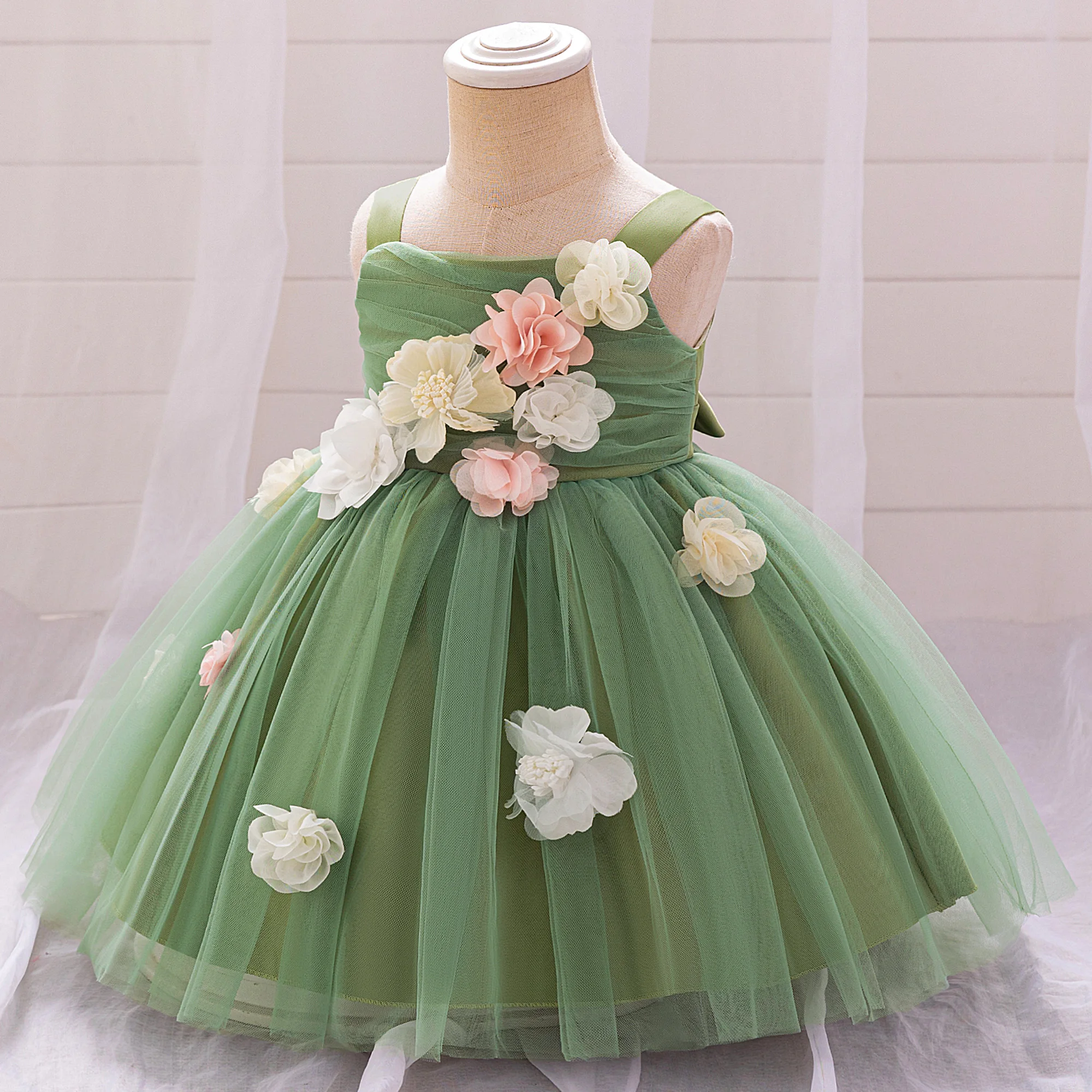 Flower Baby Girls Dresses For Wedding Baby Girls 1st Birthday Baptism Puffy Gown Children Party Ceremony Christening Luxury Dres