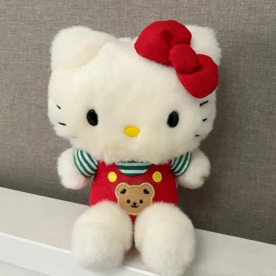 Sanrio Hello Kitty Retro Overalls Dress Up Plush Keychain Backpack Decoration Car Key Pendant Collectible Ornament Birthday Gift