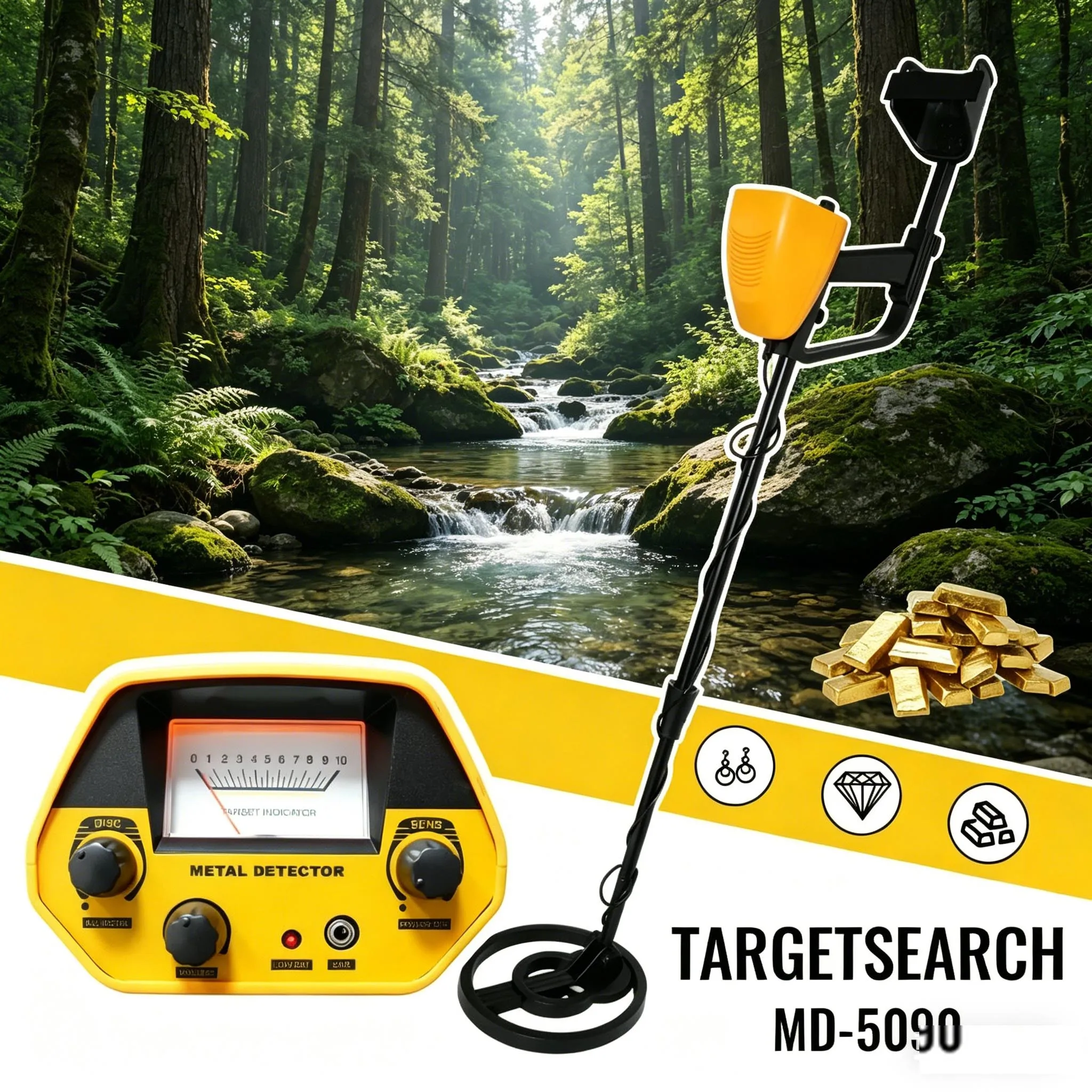 Detector de Metales MD-5090, Instrumento de Detección de Metales Subterráneos, Buscador de Metales y Detector de Oro, Cazatesoros y Buscadores de Oro