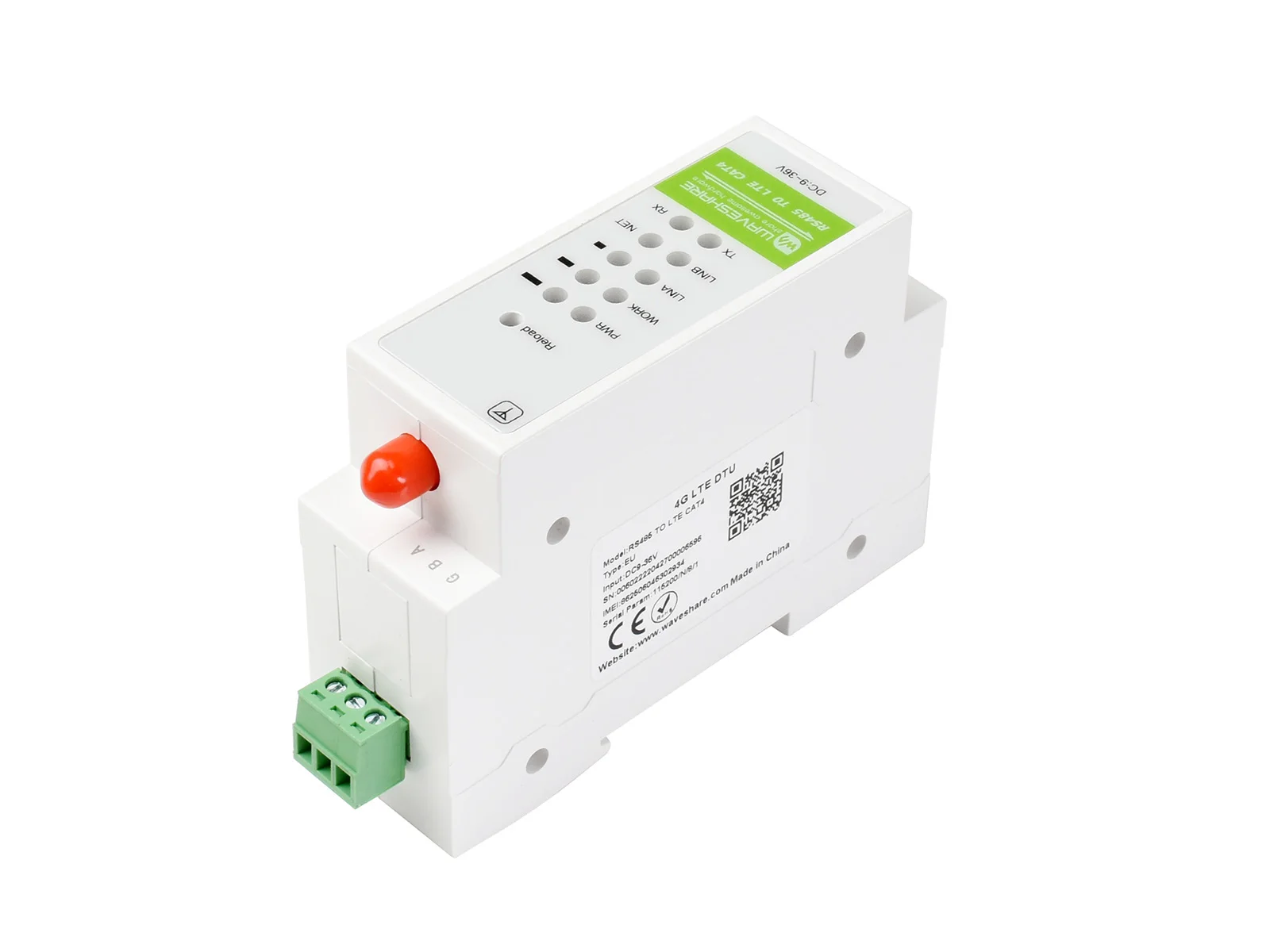 

Waveshare Industrial 4G DTU RS485 TO LTE CAT4 DIN Rail-Mount for EMEA, Korea, Thailand, India, Southeast Asia