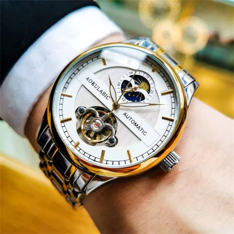 

Высококлассные роскошные деловые мужские механические часы - ремешок из нержавеющей стали, дизайн со скелетом, механический механизм, автоматическая заводная, европейские, американские, японские и корейские стильные роскошные деловые повседневные универса