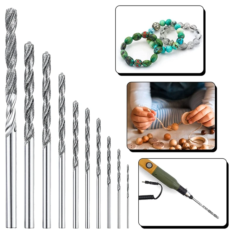 20 Pcs Diamond Drill Bits Set Twist Diamond Tip Drill Bit Heavy Duty Mini Diamond Drill Bit Set For Glass Tile Jewelry