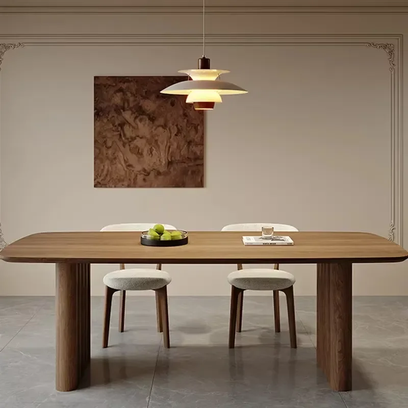 Voxhome Modern Medieval Design with Deep Walnut-toned Solid Wood Long Table With Dining Table for Livingroom Furniture