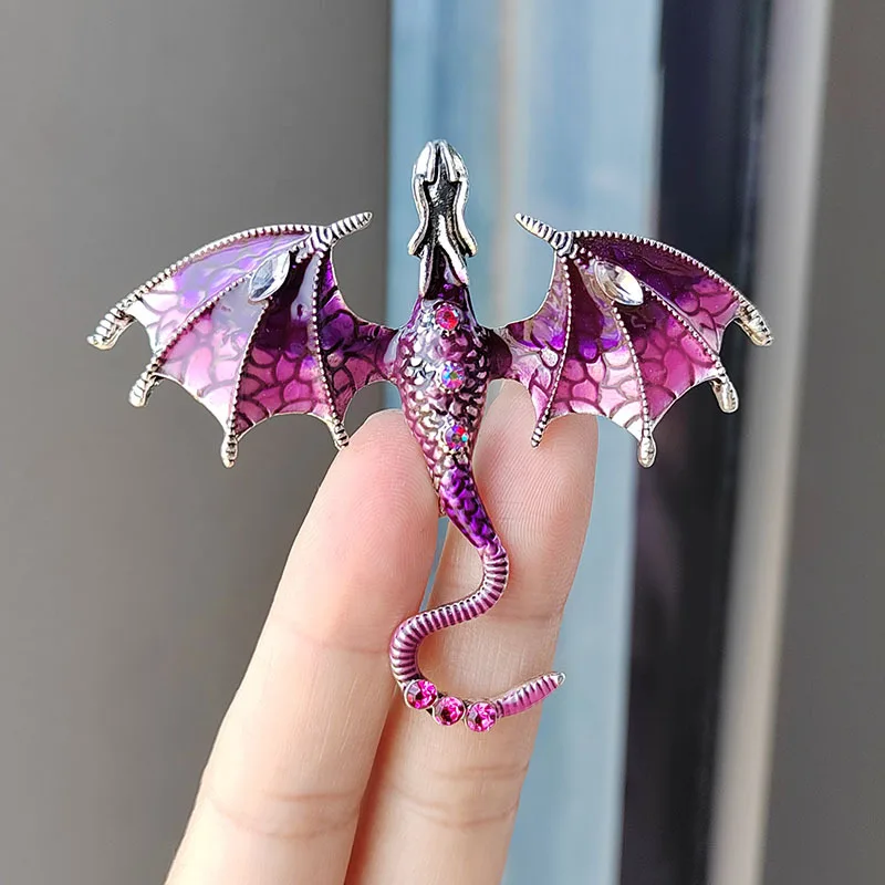 Vintage Enamel Dragon Brooches For Men Women Rhinestone Flying Dragon Clothes Suit Party Office Brooch Pins Jewelry Gifts