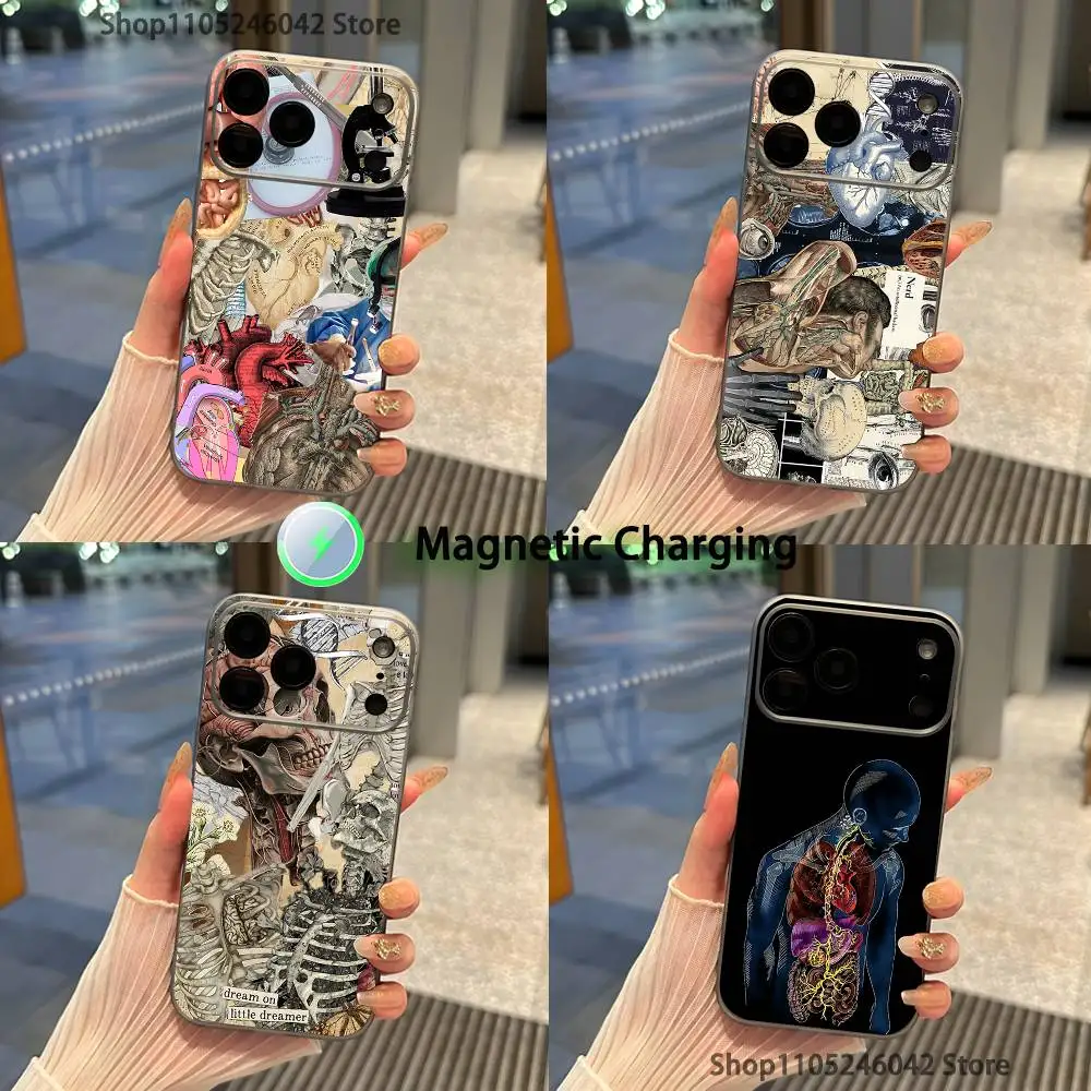 

Medical Art Human Anatomy For iPhone 17,16,15,14,13,12,11,Pro,Max,Plus Magnetic Wireless Charging Transparent gray Phone Case