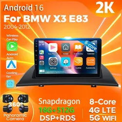 Android 16 Carplay Auto For BMW X3 E83 2004 - 2012 Car Radio GPS Player Multimedia stereo 360 Camera Navigation Video AI Voice