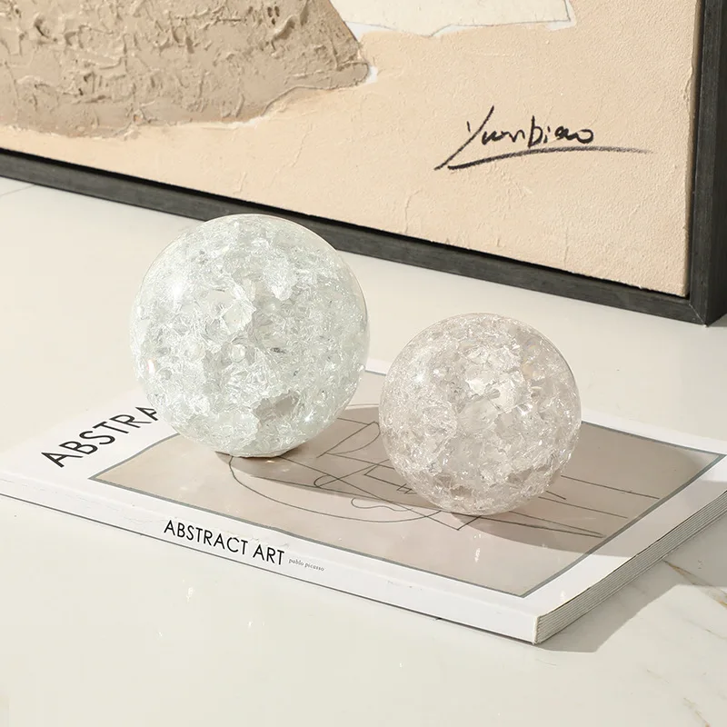 Nordic modern dream ice crack ball glass small ornament, exhibition hall model room,   desktop creative decoration