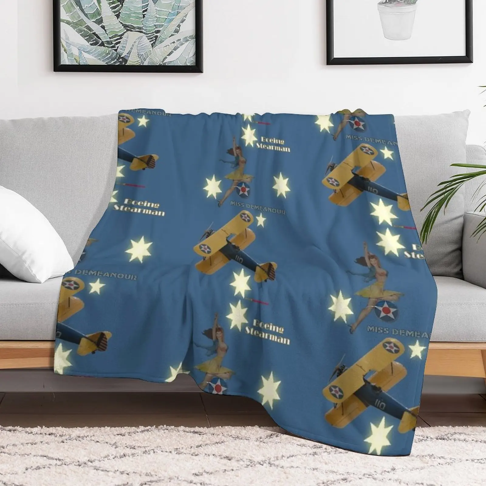 Southern Cross Design - Boeing Stearman VH-LSJ 20081026 Throw Blanket Decorative Beds Warm Soft Beautifuls Blankets