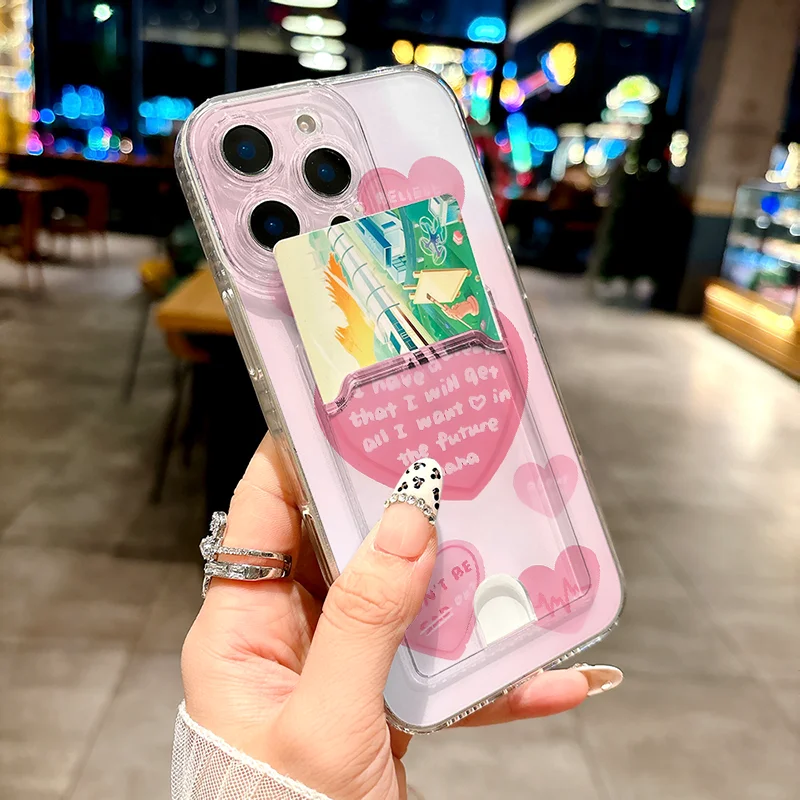 Чехол для телефона с электрокардиограмой LOVE Grid для iPhone 11, 12, 13, 14, 15, 16 Pro Max Plus X XS XR 16E, мини-карман для карт, чехлы