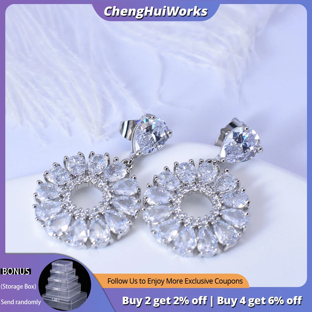 Novo em cristal branco 3a zircão pedra brincos femininos para feminino banhado a prata orelha piercing jóias acessórios