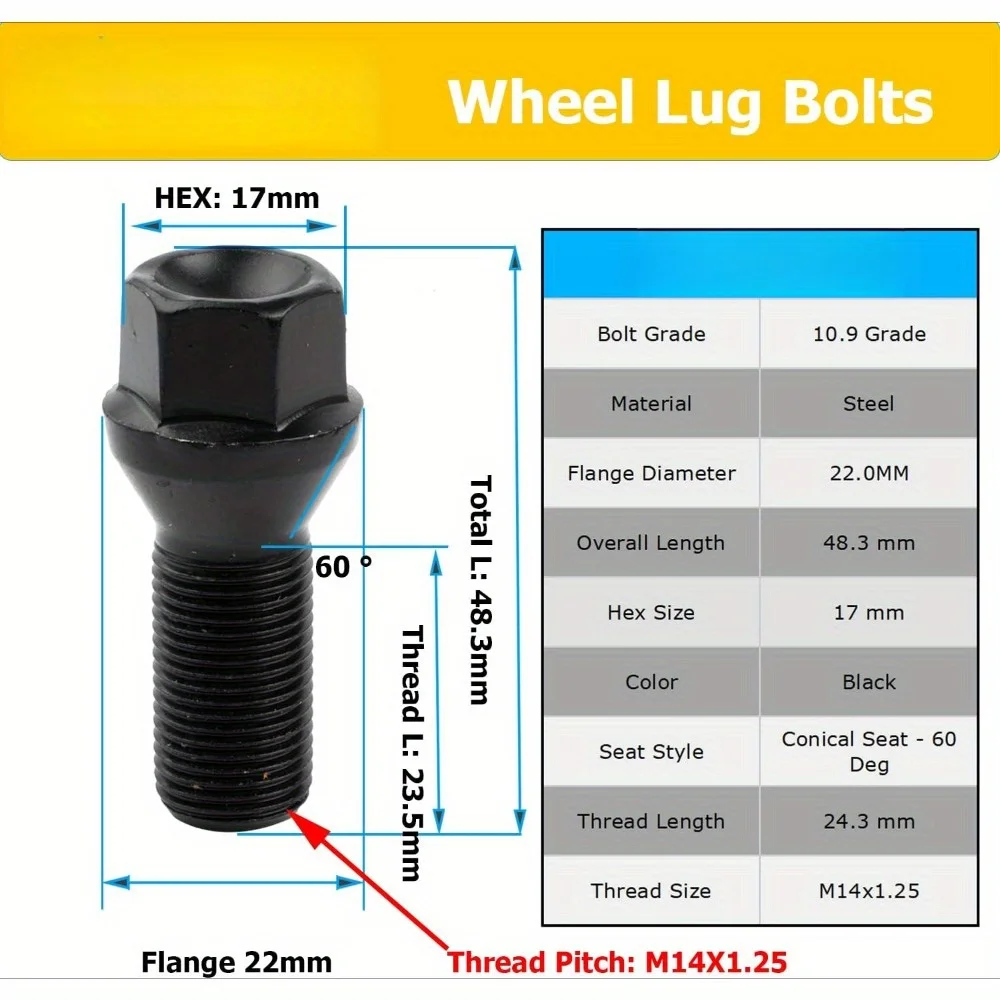 14mm X 1.25 Wheel Lug Bolts OE Factory Lug Studs 36136781151 Compatible with F30 F35 F10 F25 X3 E70 X5