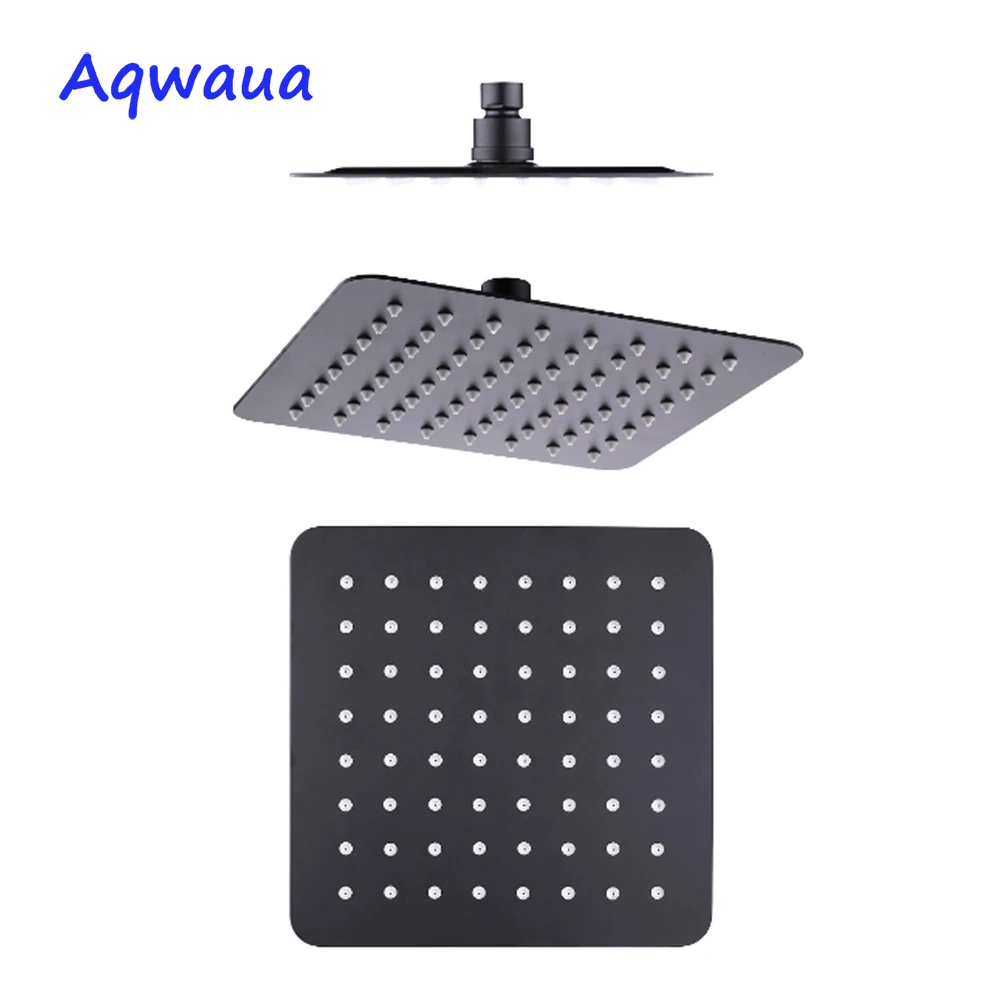 Aqwaua Black Square Overhead Rainfall Shower Head 8-Inch SUS 304 Stainless Steel for Bathroom Shower Accessories