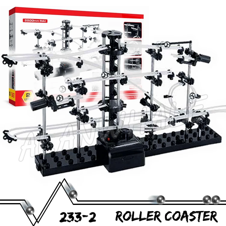 

550cm Rail Level 2 Marble Run Maze Roller Coaster Electric Elevator Model Building Boys Educational Sets Rolling ball Sculpture
