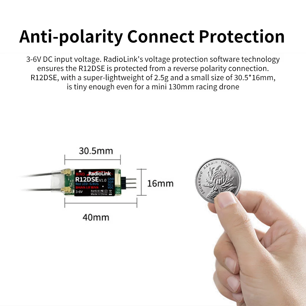 Radiolink R12DSM 2.4G 12 Channels Mini RC Receiver SBUS/PPM Signal RX for FPV Racing Drone Quad Airplane Helicopeter