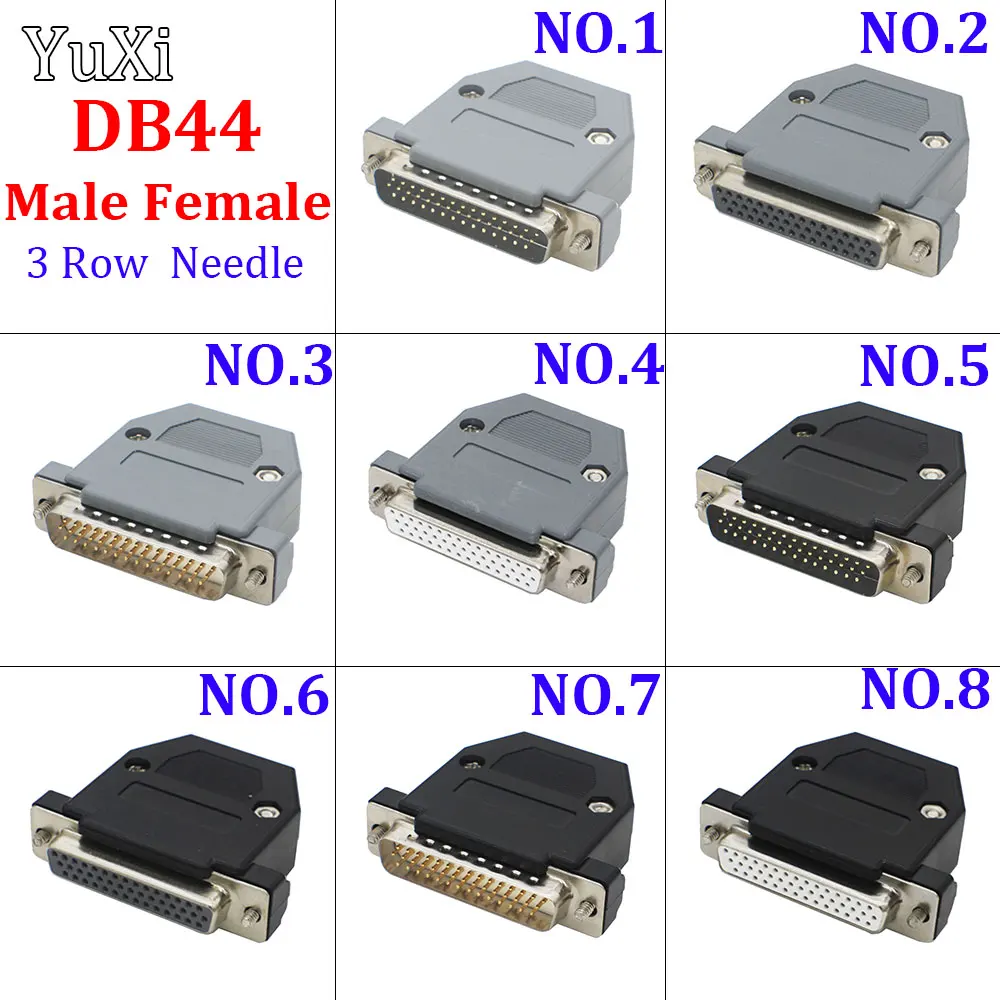 DB44 Solder Head Male Plug/Female Socket Plastic Housing Kit 3 Row 44 Pin Serial Connector D-SUB 44 Adapter Grey Black Housing