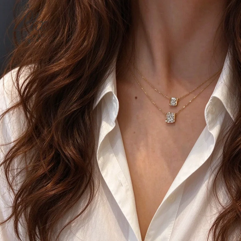 1-2ct Laborgezüchteter Diamant-Anhänger Halskette DEF VS Solitär Radiant-Schliff 10K 14K Gold Klassische Halskette für Damen Schmuck Charms – Detail 2