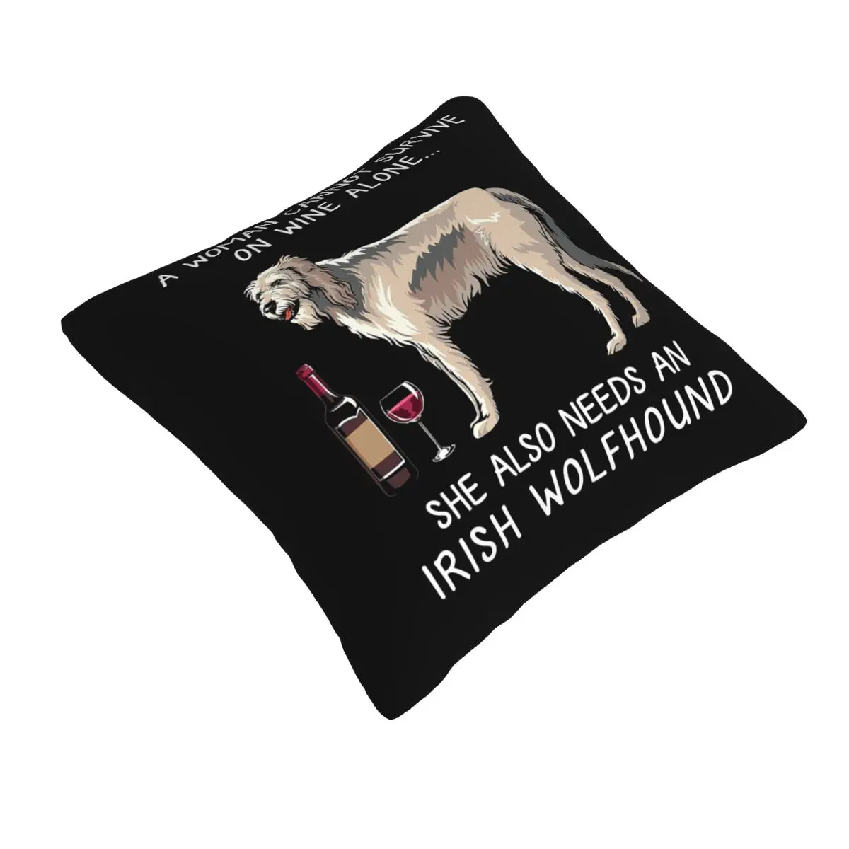 Irish Wolfhound And Wine Funny Dog Square Pillowcase Pillow Cover Cushion Zip Decorative Comfort Throw Pillow for Home Car