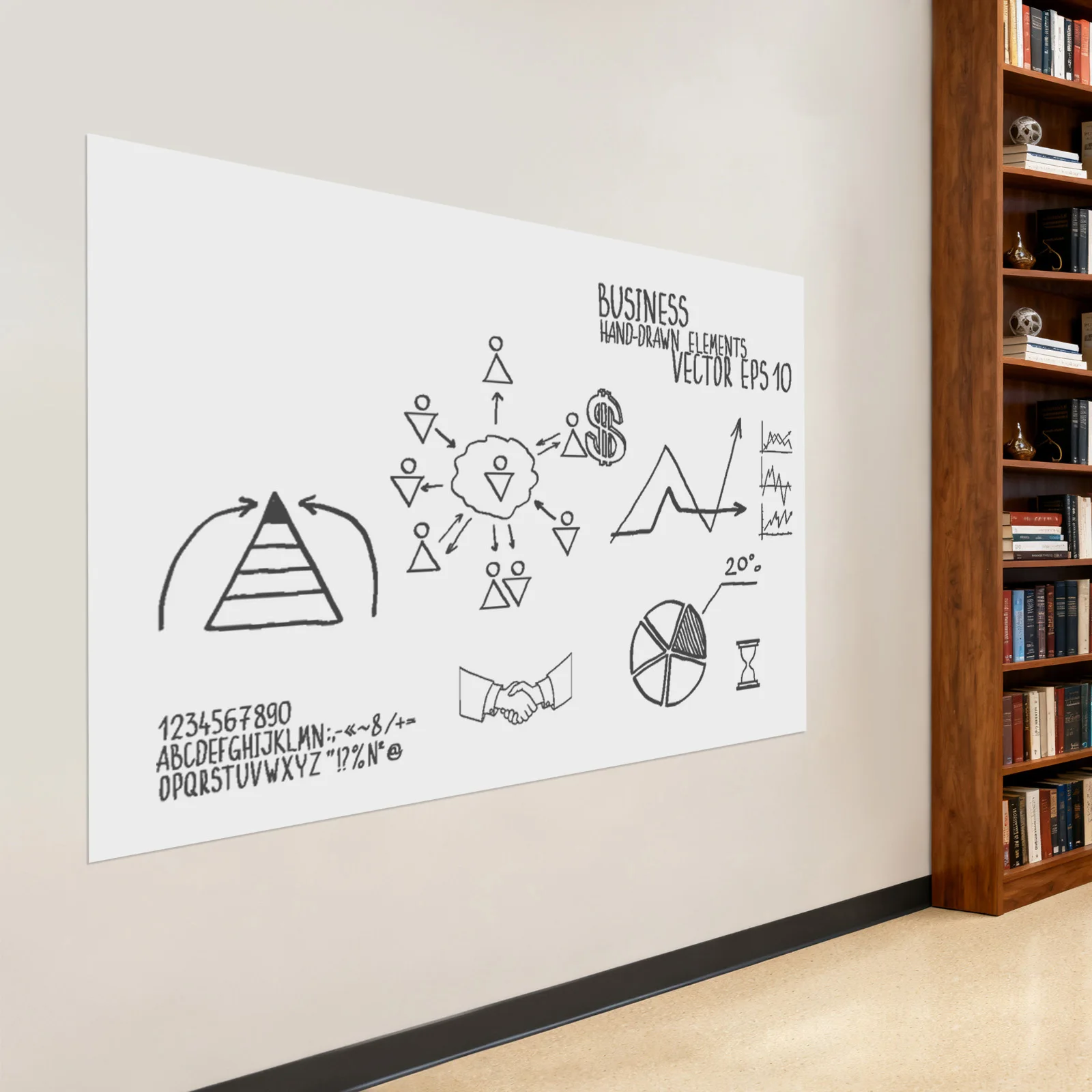 فيلم سبورة بيضاء ذاتي اللصق، ملصق سبورة بيضاء مغناطيسي، لوح مسح جاف لباب الحائط 90 × 150 سم #4