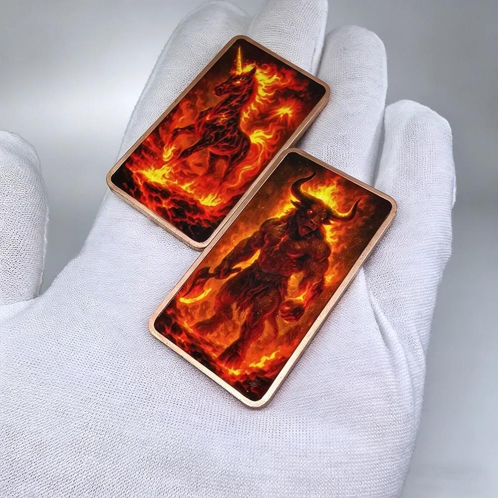 New Fantasy Fire Creature 99.9% Pure Copper Bar Set Dragon Minotaur Golem Unicorn Collectible Metal Crafts For Collection Gift