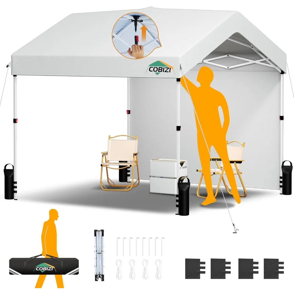 

Canopy Tent 10x10 Pop Up Canopy with One Button Push Center Lock, Portable Carport with 1 sidewall, 10x10 Carport Canopy for Pa