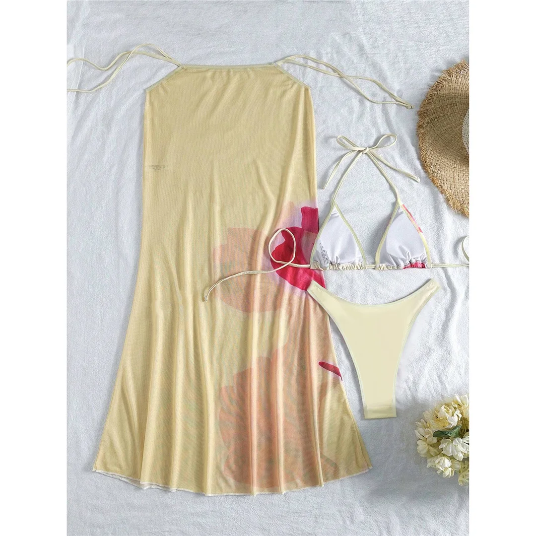 XS - L, mit Blumenmuster, Neckholder-Bikini, Damen-Badeanzug, dreiteiliges Bikini-Set, Damen-Badebekleidung, Badeanzug, Badebekleidung, Schwimmbekleidung V6800 – Detail 10