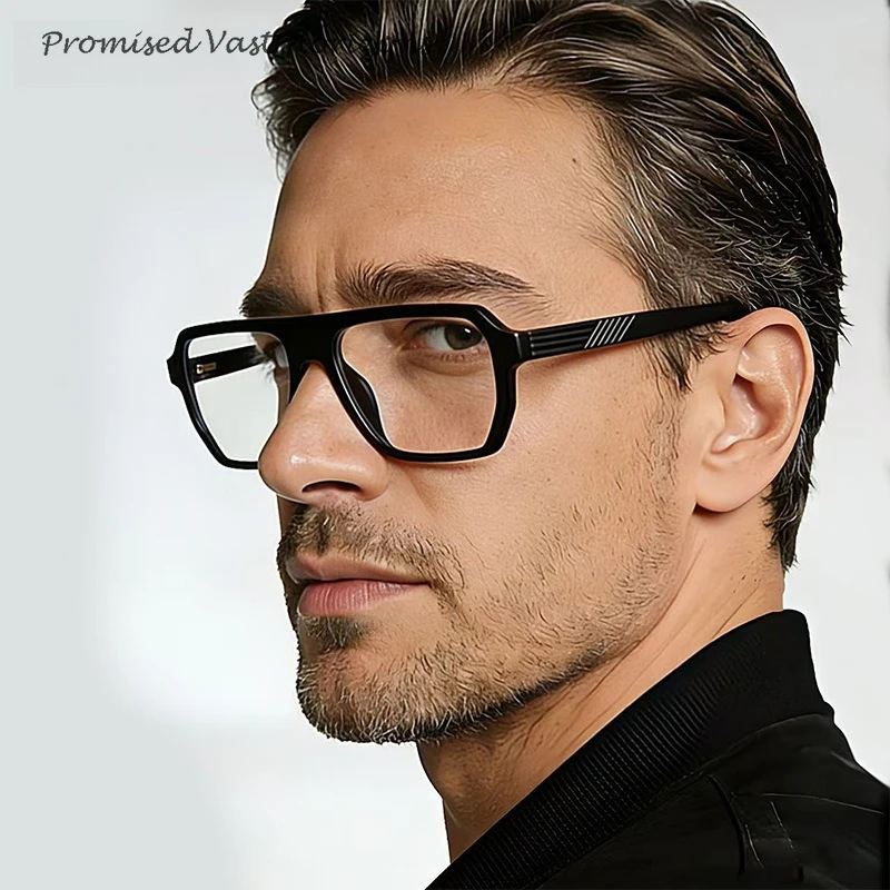 Anti-blue Plano Lens Glasses Men's Tr90 Square Classic Gentleman Diagonal Decorative Pattern Temples Male New Designed Eyewear