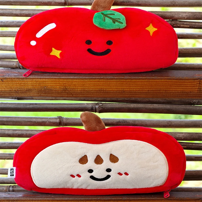 1 Piece Apple Large Capacity Cosmetic Bag New Plush Pen Bag Double Sided Portable Stationery Organizer