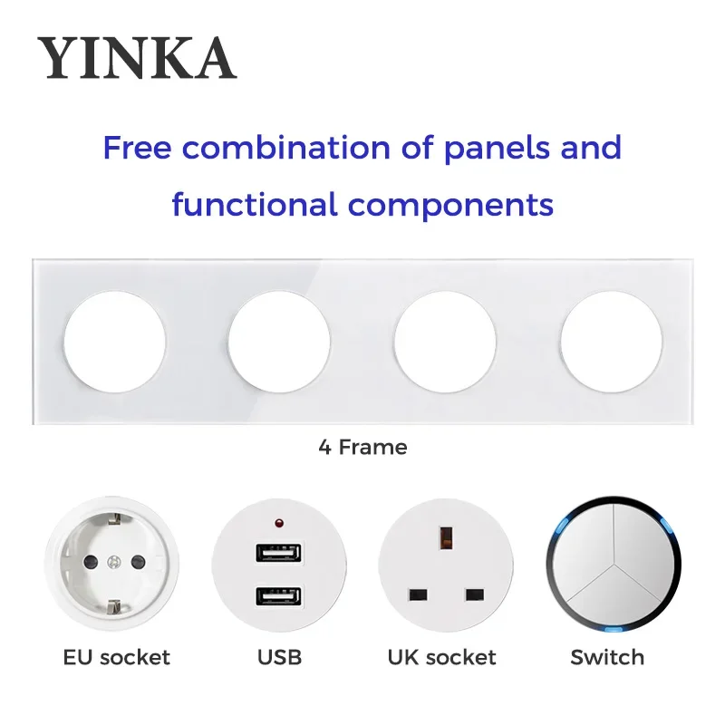 YINKA Tempered Glass Wall Light Frame Switch  Free Combination UK EU US Standard Connected Frame Hotel Switches House Decoration