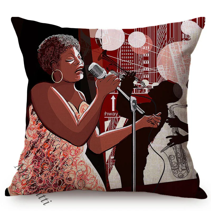 Afro Music Artist Jazz Trumpet Player Pattern Design Throw Pillow Case African Passion Sofa Chair Decoration Cushion Cover