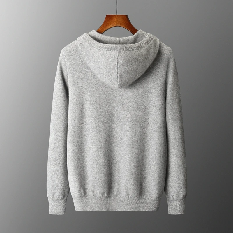 Autumn And Winter Hooded Wool Cardigan Men's Sweater Loose Casual Knitted Coat Jacket With Pocket Zipper