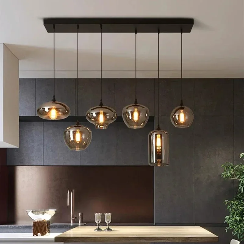 Nordic Soot Glass Ball Design Pendant Lights for Living Dining Table Room Kitchen Island Chandelier Home Decor Lusters Luminaire