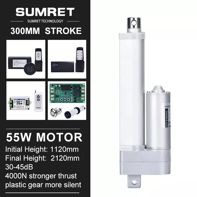 

300mm Stroke Linear Actuator With RF Controller Bracket Kit Electric Motor Control 4000N 2000N DC12V 24V Quiet Door Opener