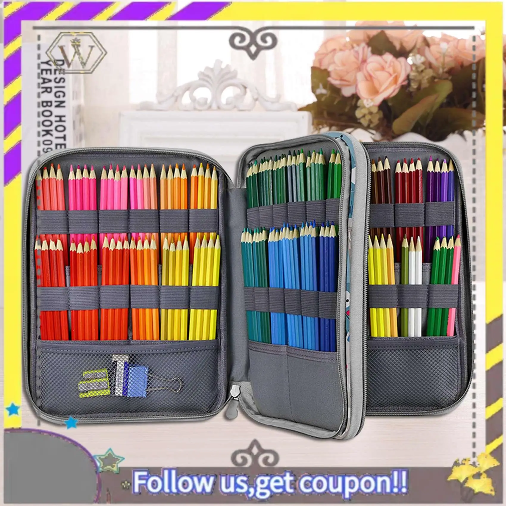 

New 192 Slots Large Capacity Pencil Bag Case Organizer Cosmetic Bag For Colored Pencil Watercolor Pen Markers Gel Pens Bag